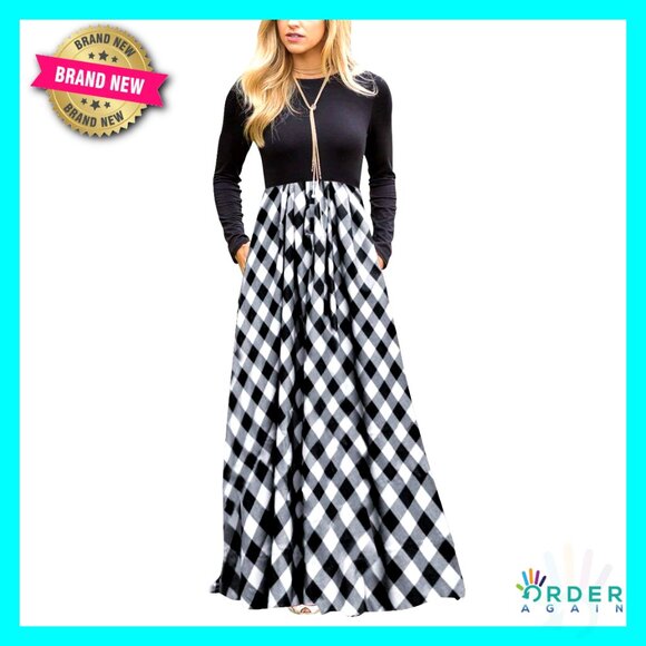 plaid empire waist dress Olive Black Buffalo Plaid 3/4 Sleeve Empire Waist Dress Medium main image 0